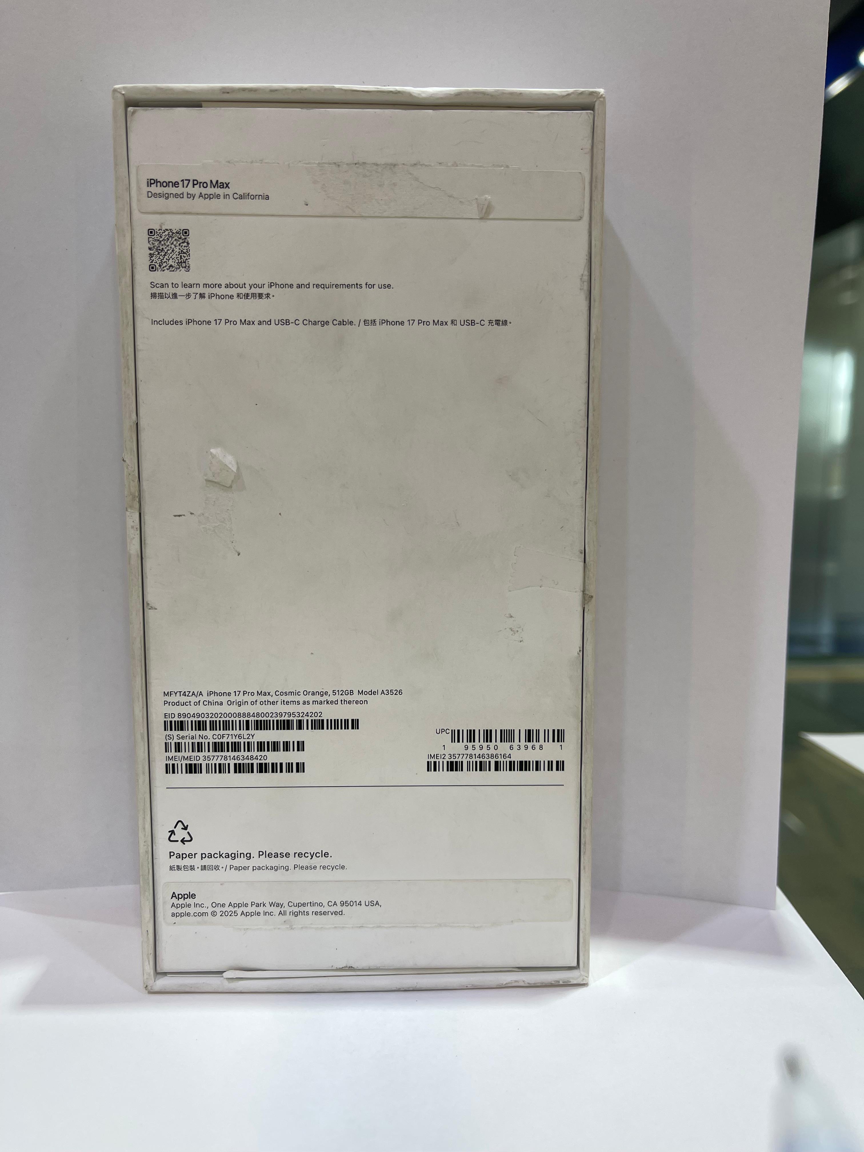 iPhone 17 Pro Max - 256GB - HK Version - Open Box